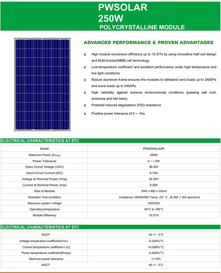 Wholesale Solar Energy Photovoltaics 240W 250W 260W Poly/Mono PV Solar Panel, 60 Cell Solar Module 12 Volt/24 Volt